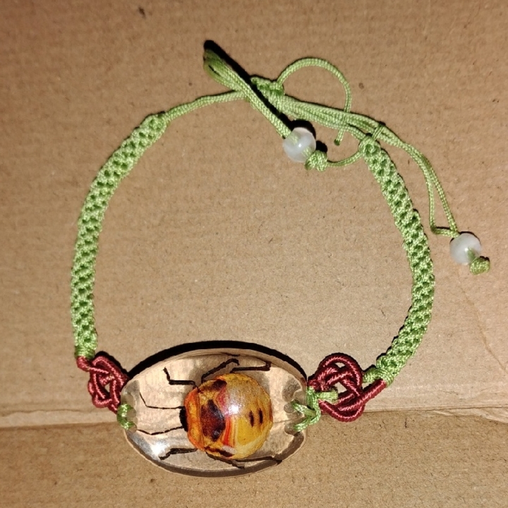 Artisan Green and Brown Beetle Bracelet